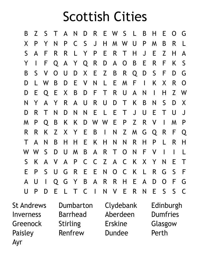 Scottish Cities Word Search