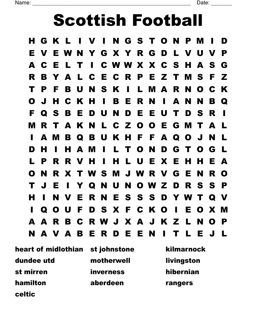 Scottish Football Word Search