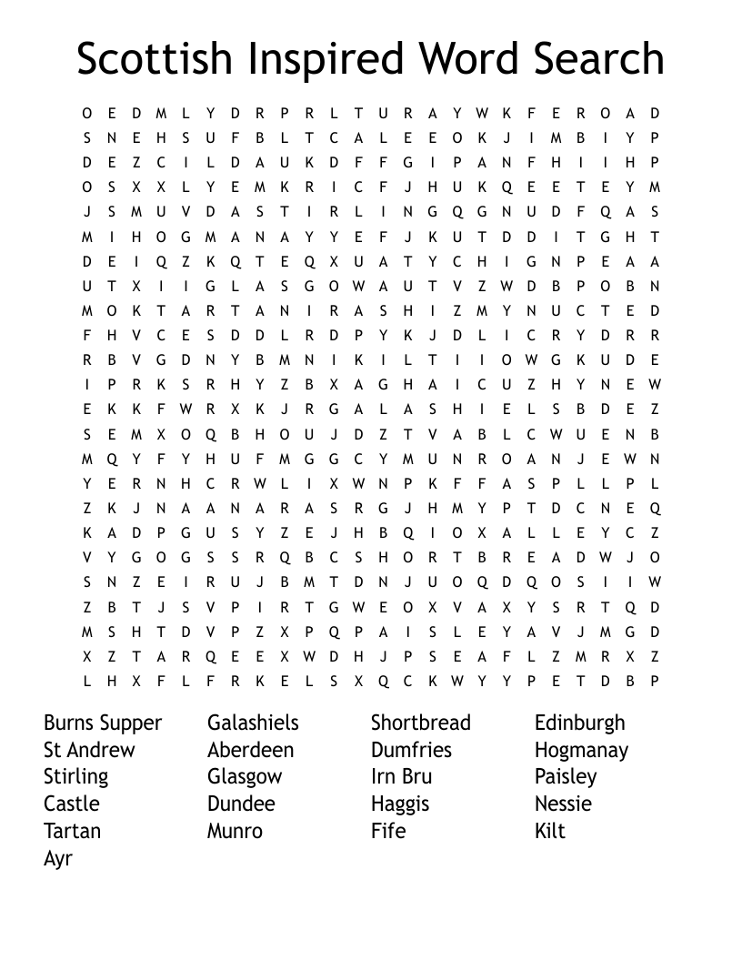 Scottish Inspired Word Search