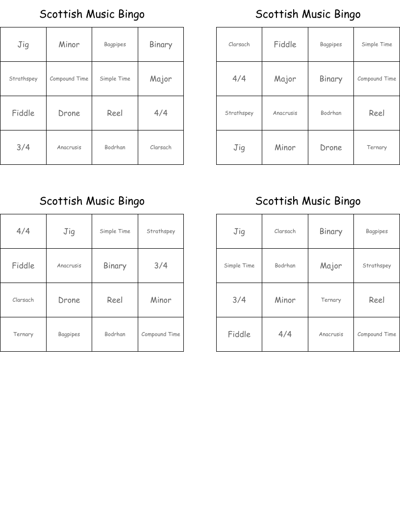 Scottish Music Bingo