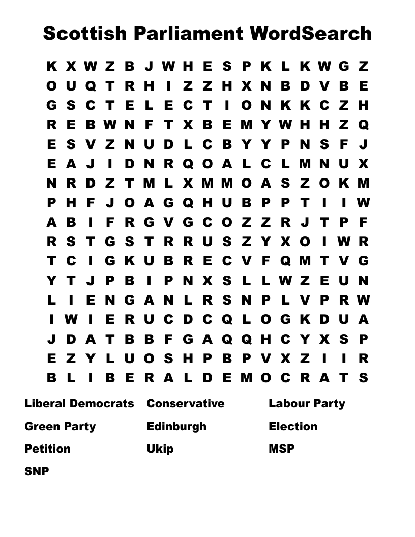 Scottish Parliament WordSearch