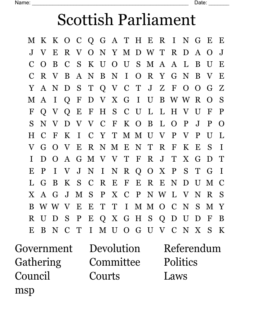 Scottish Parliament  Word Search