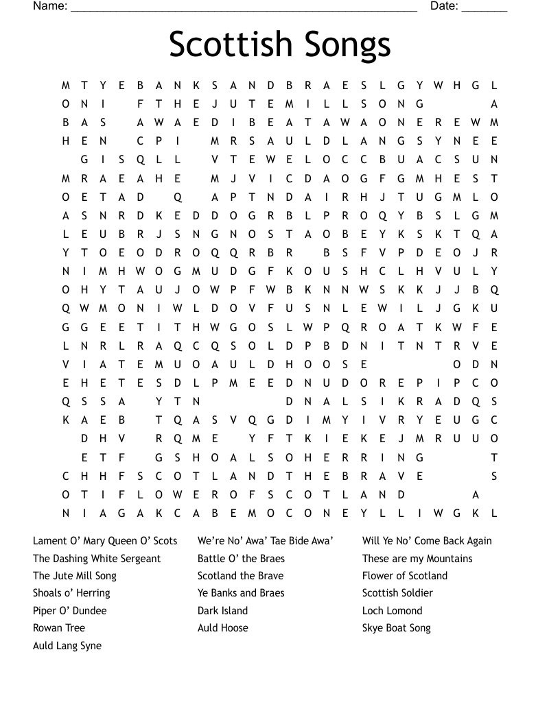 Scottish Songs Word Search