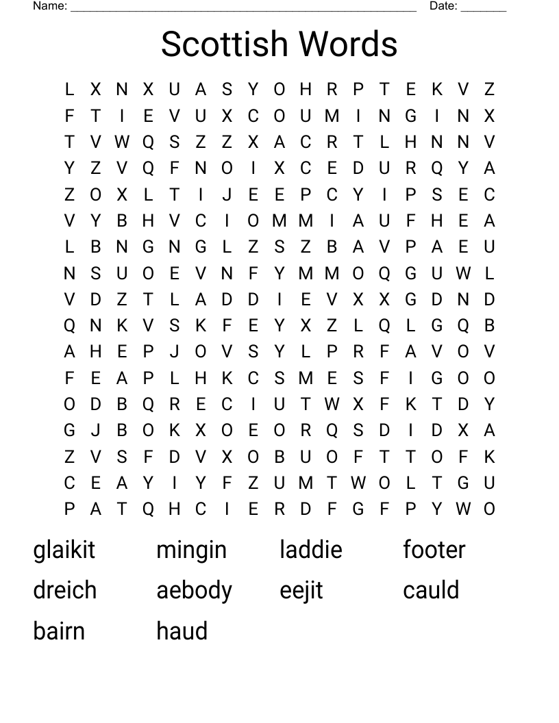 Scottish Words Word Search