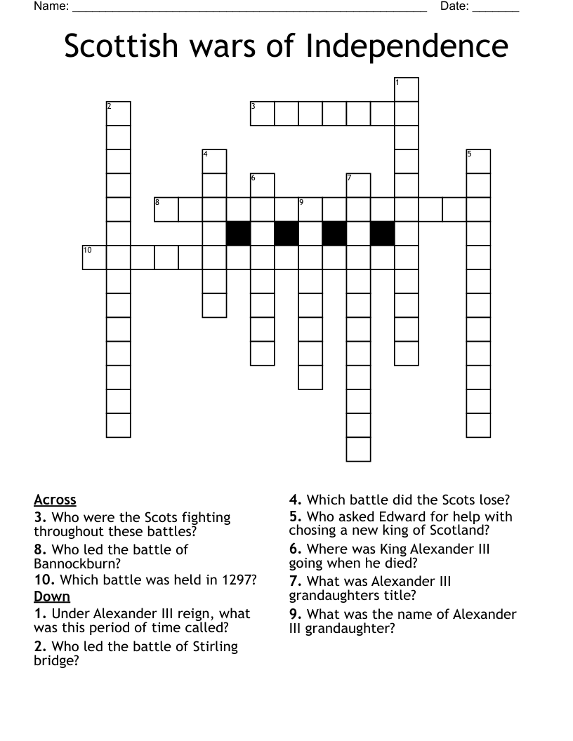 Scottish wars of Independence  Crossword