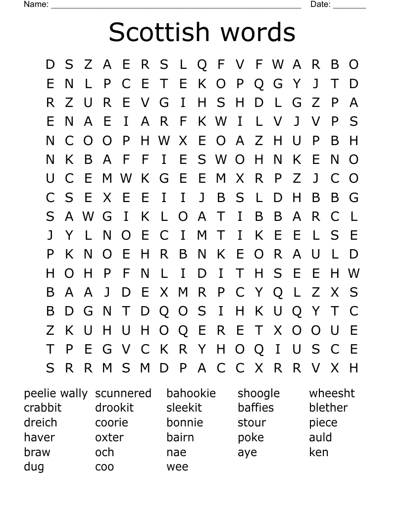Scottish words Word Search