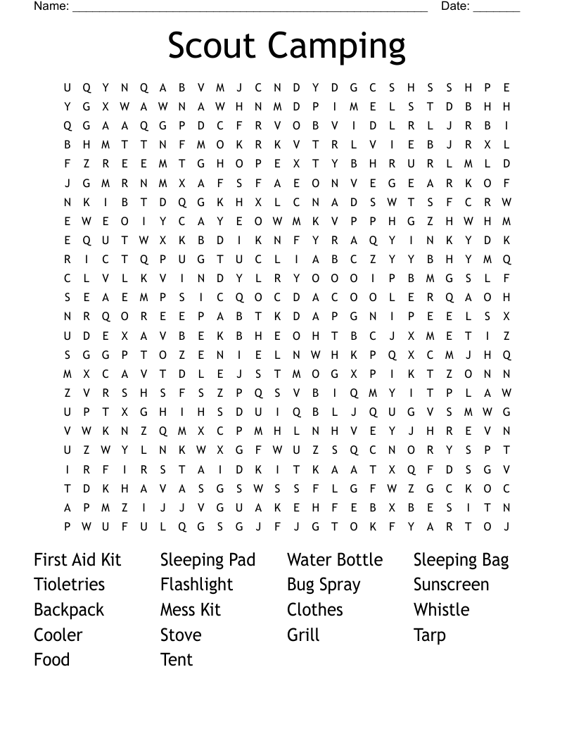 Scout Camping Word Search