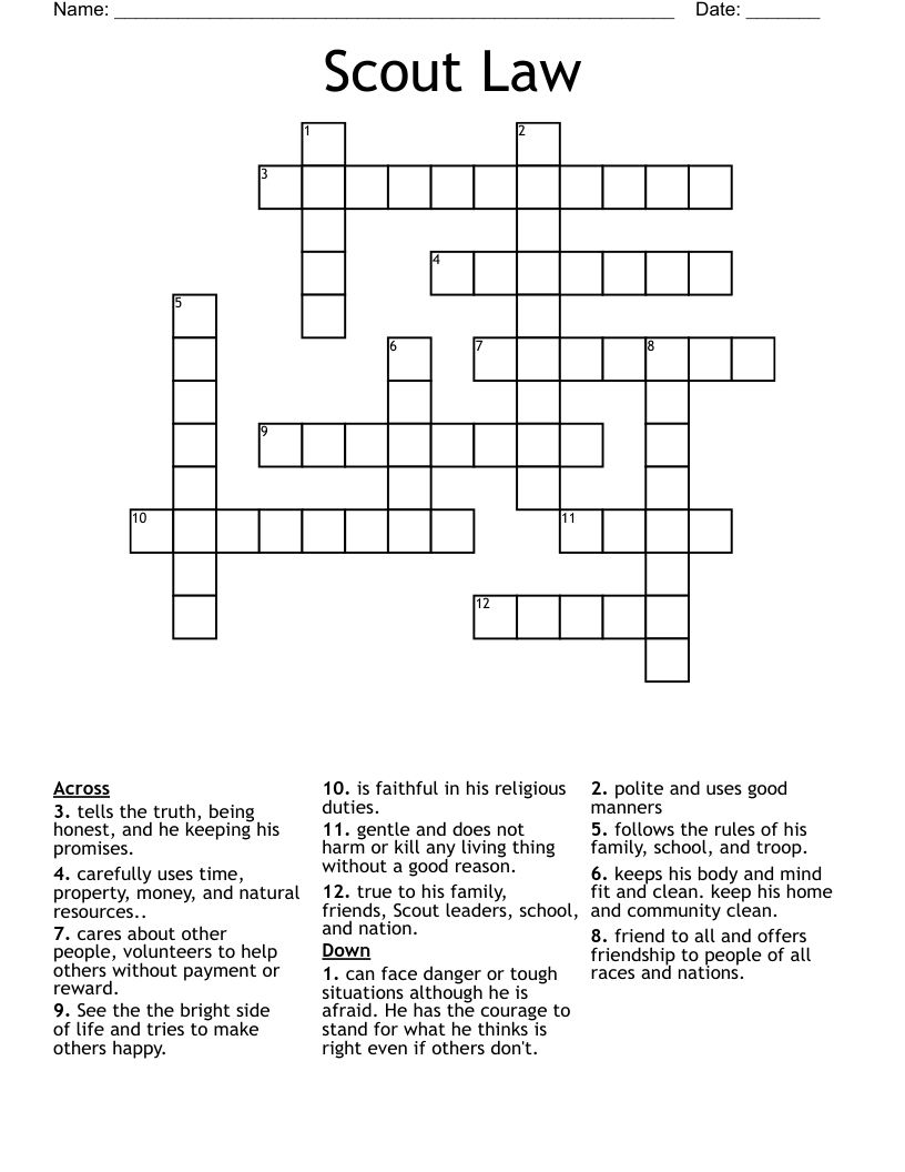 Scout Law Crossword