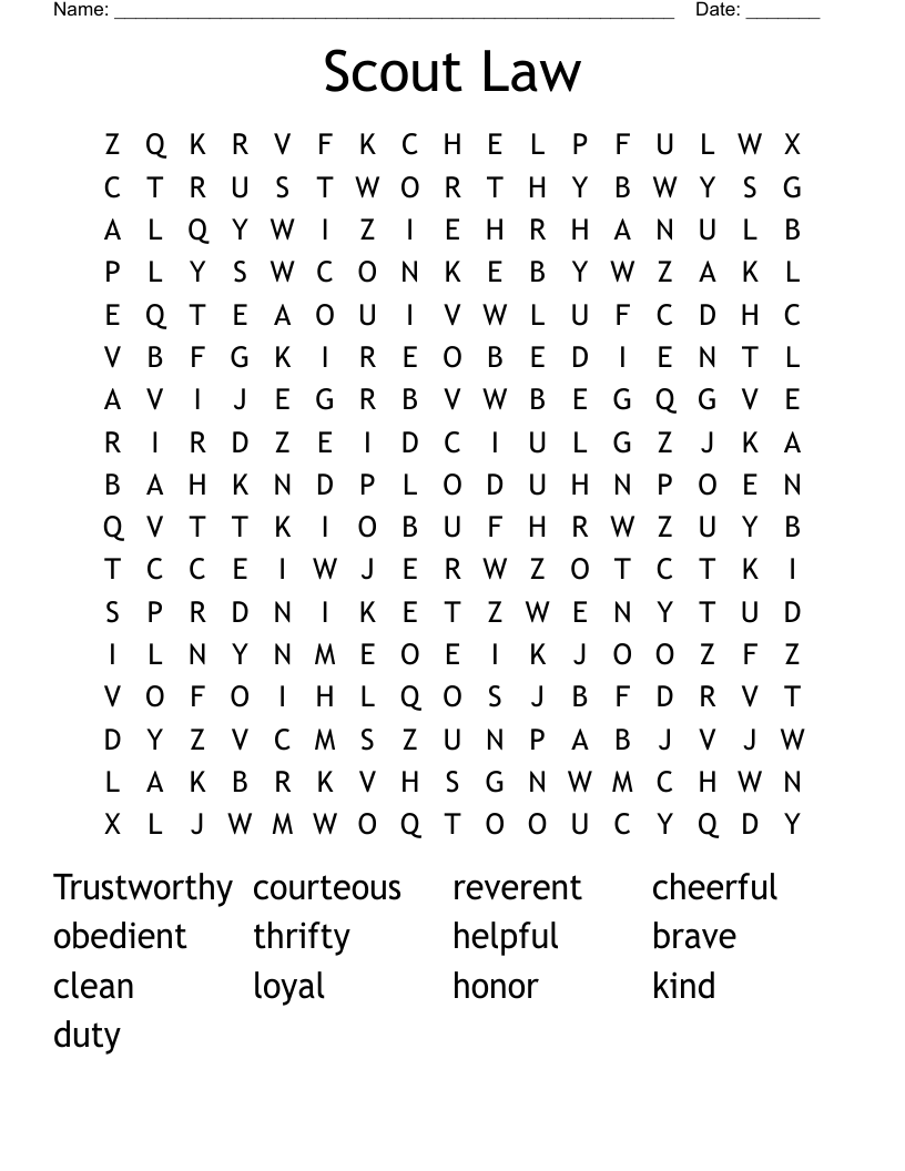Scout Law Word Search