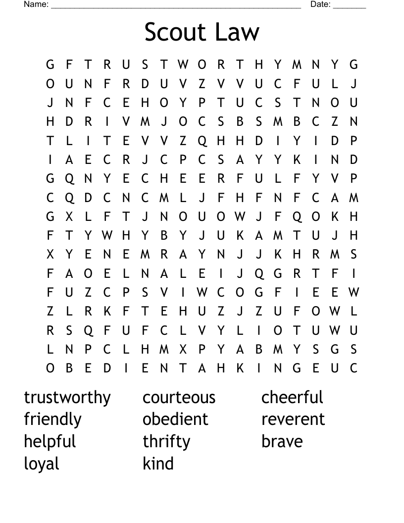 Scout Law Word Search