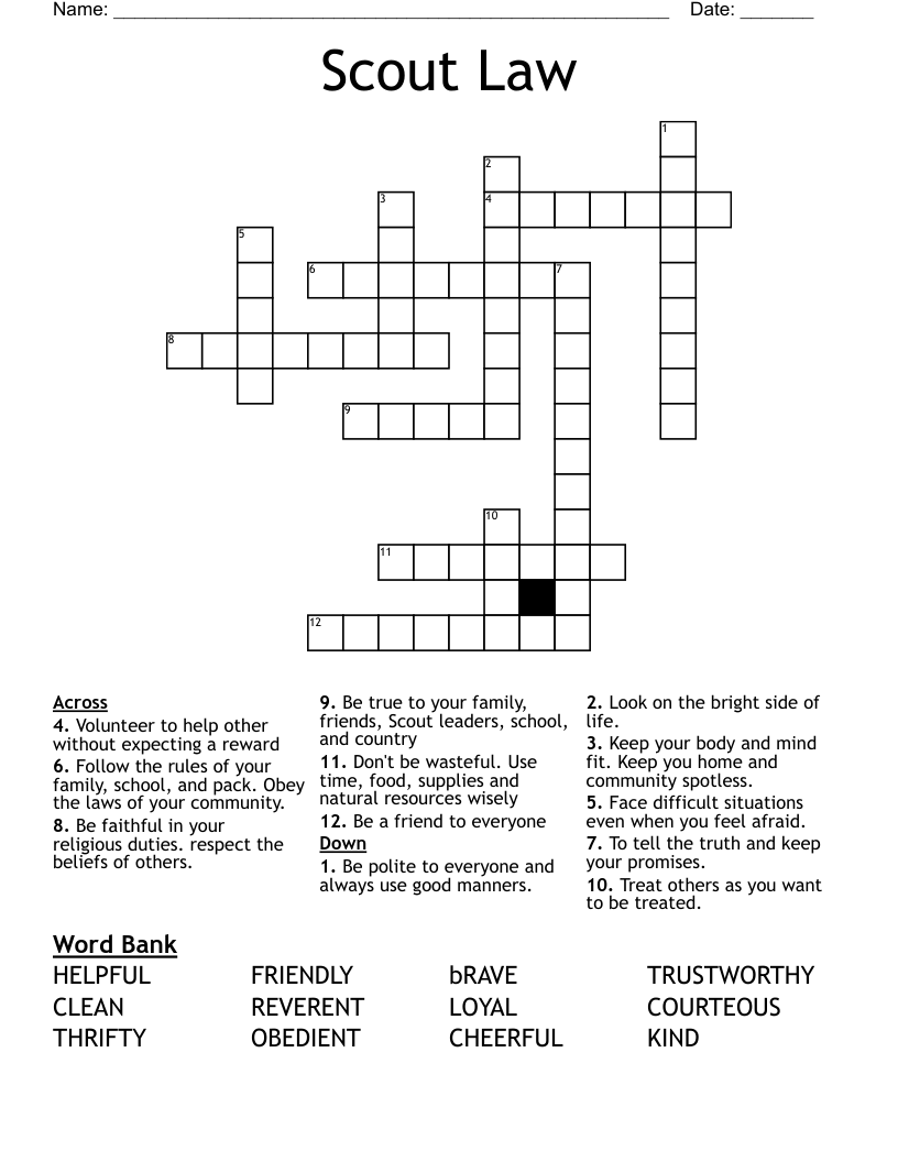 Scout Law Crossword