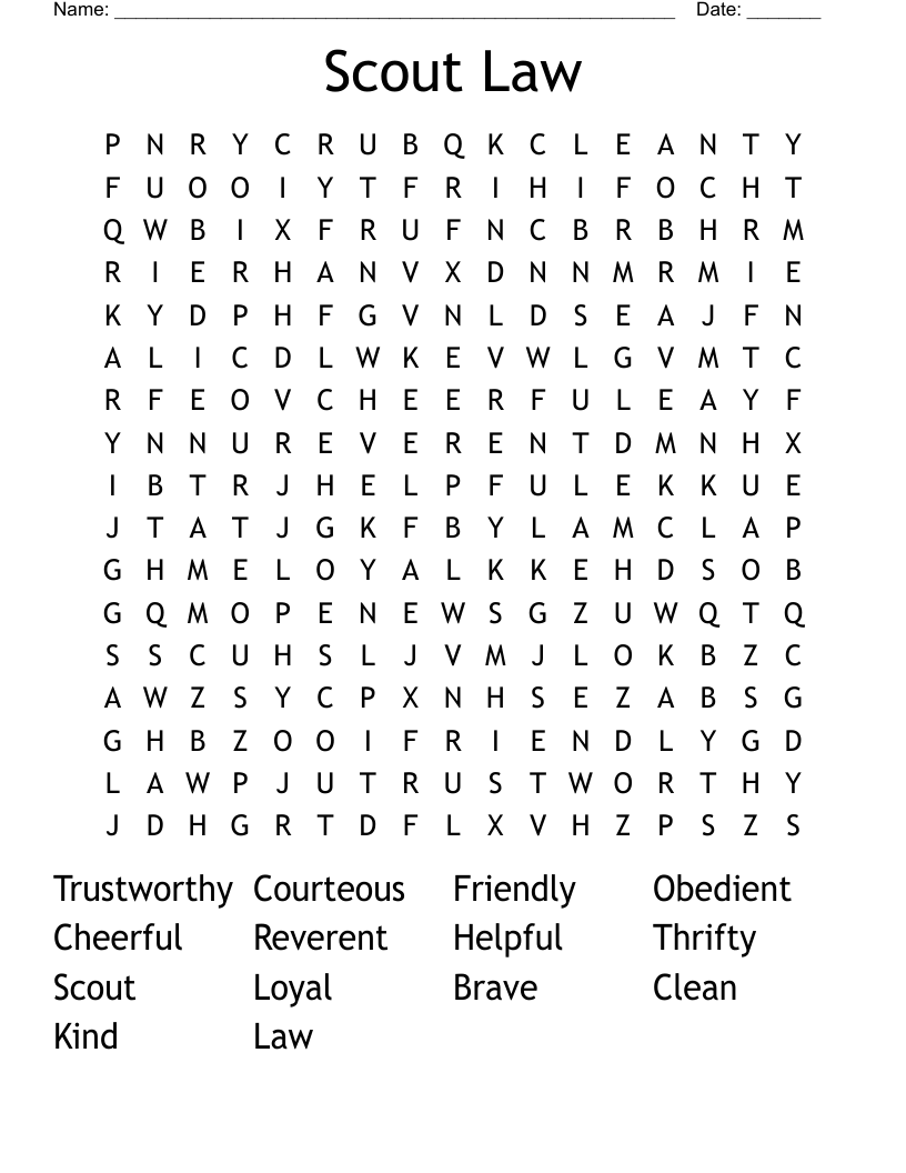 Scout Law Word Search