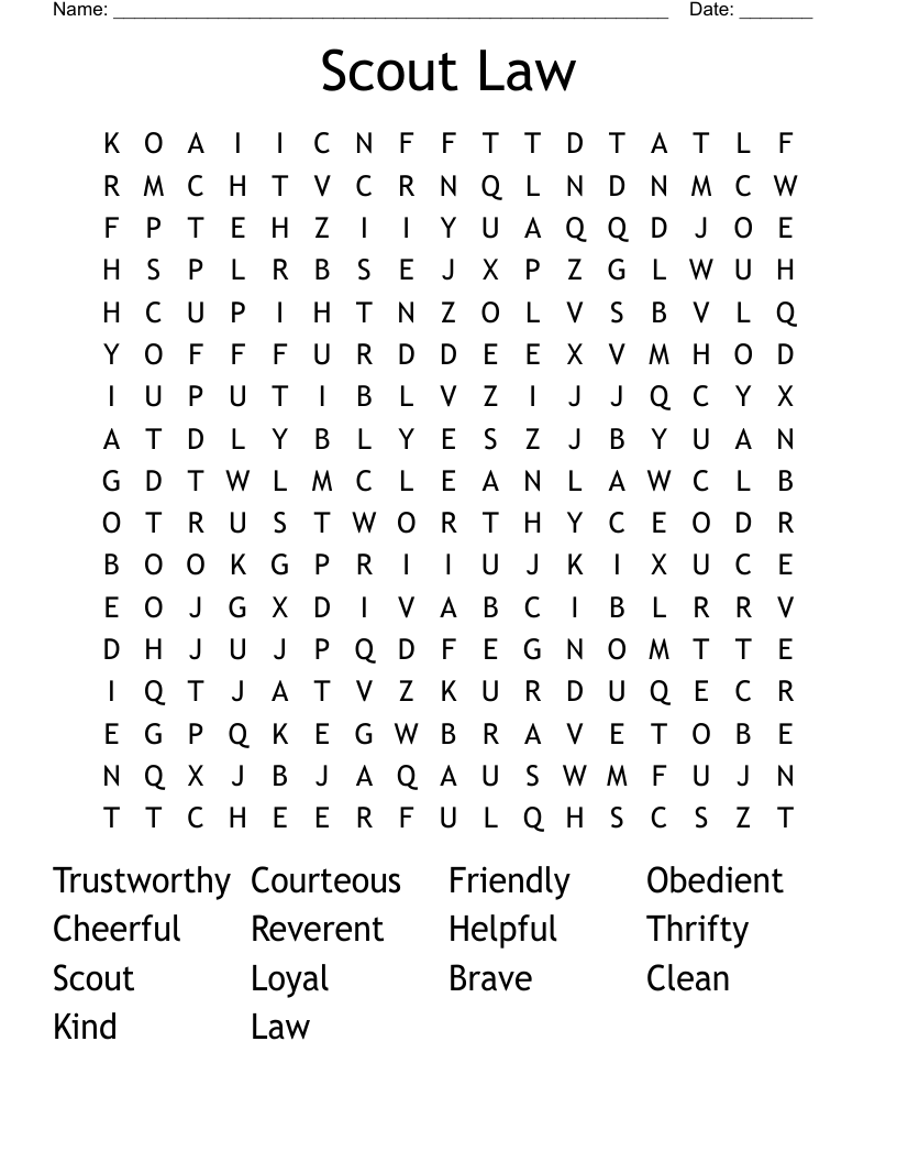 Scout Law Word Search