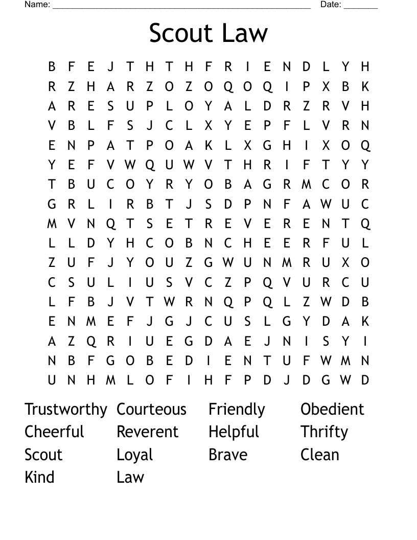 Scout Law Word Search
