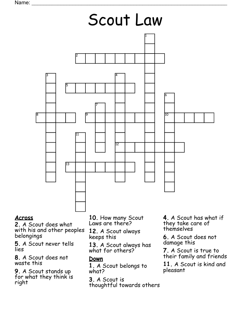 Scout Law Crossword