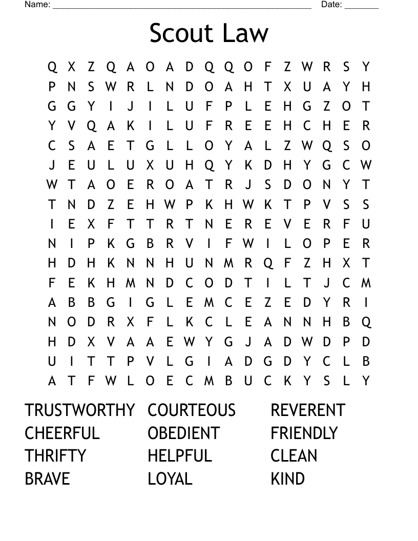 Scout Law Word Search