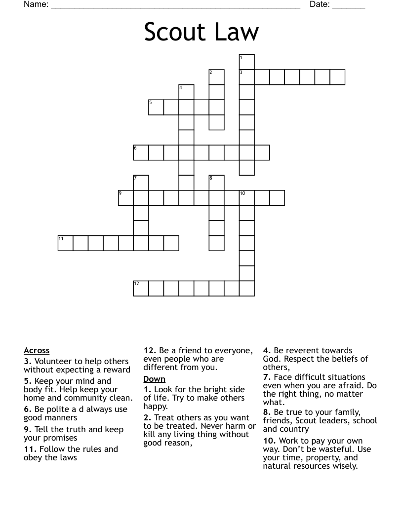 Scout Law Crossword