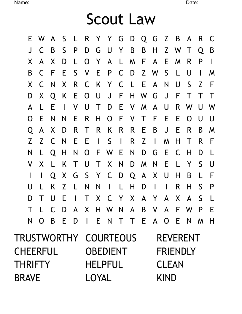 Scout Law Word Search
