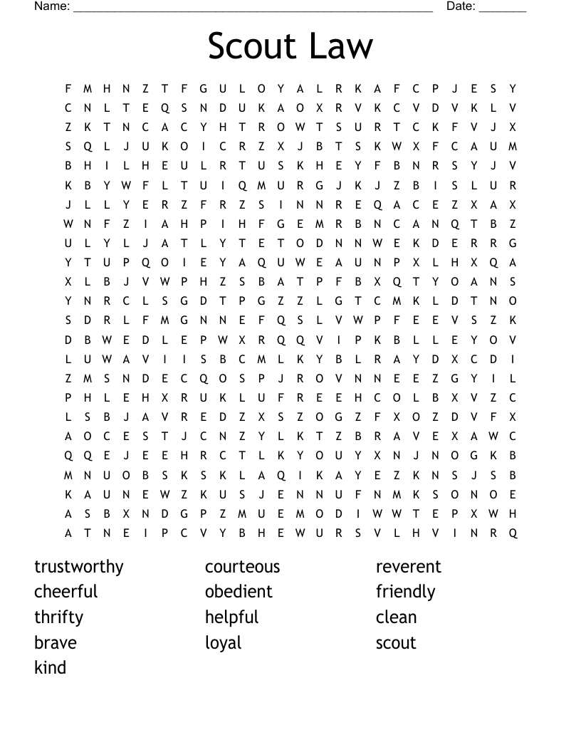 Scout Law Word Search