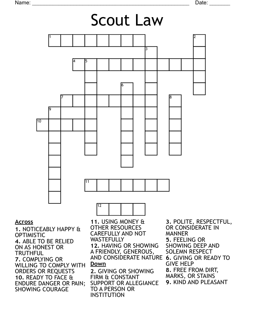 Scout Law Crossword