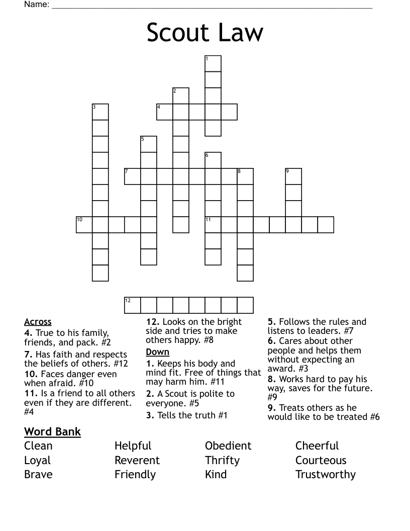 Scout Law Crossword