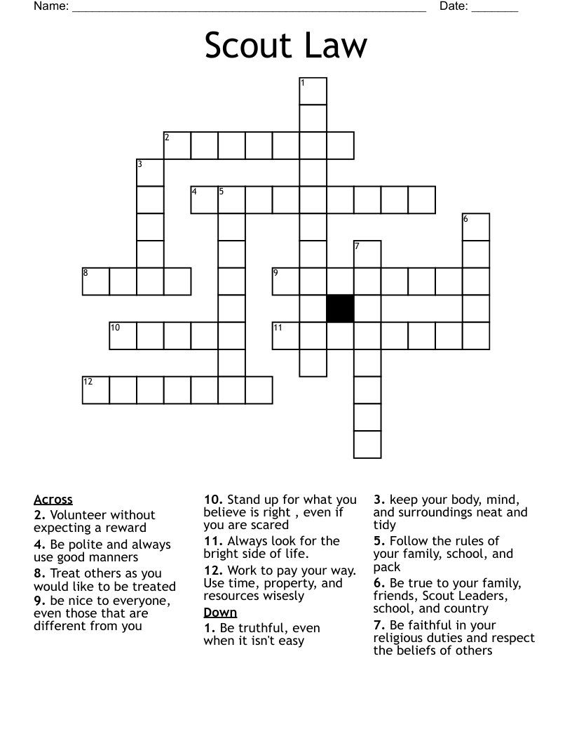 Scout Law Crossword