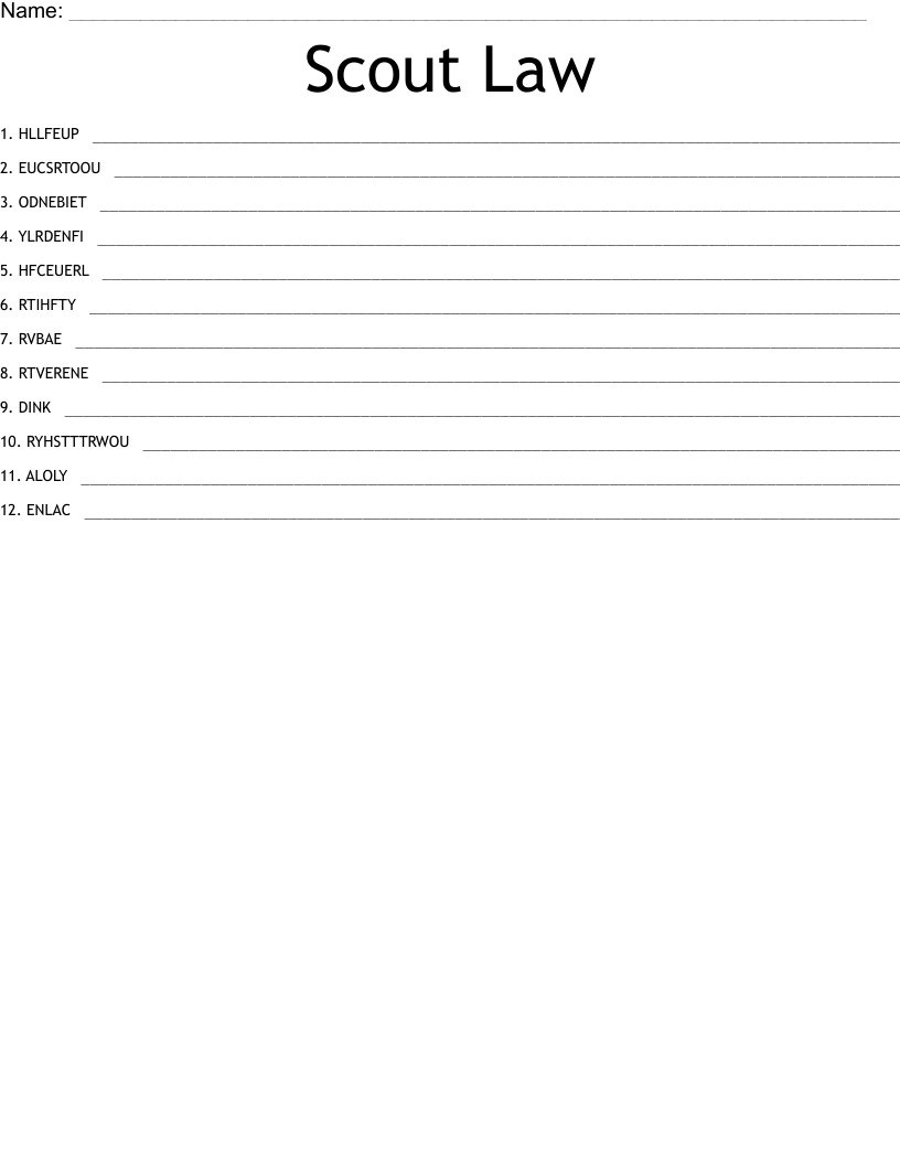 Scout Law Word Scramble