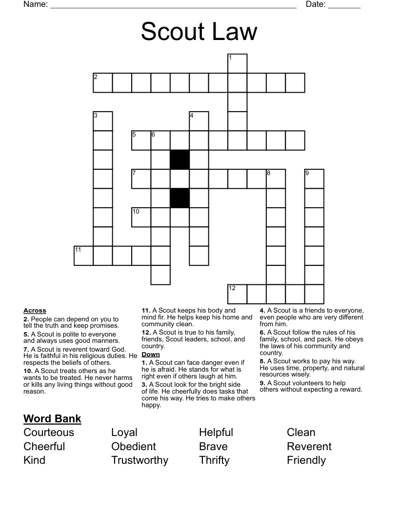 Scout Law Crossword
