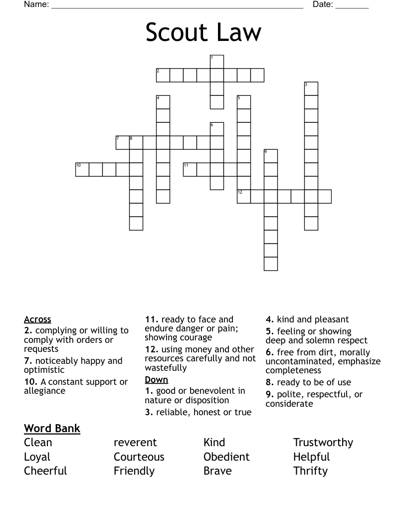 Scout Law Crossword