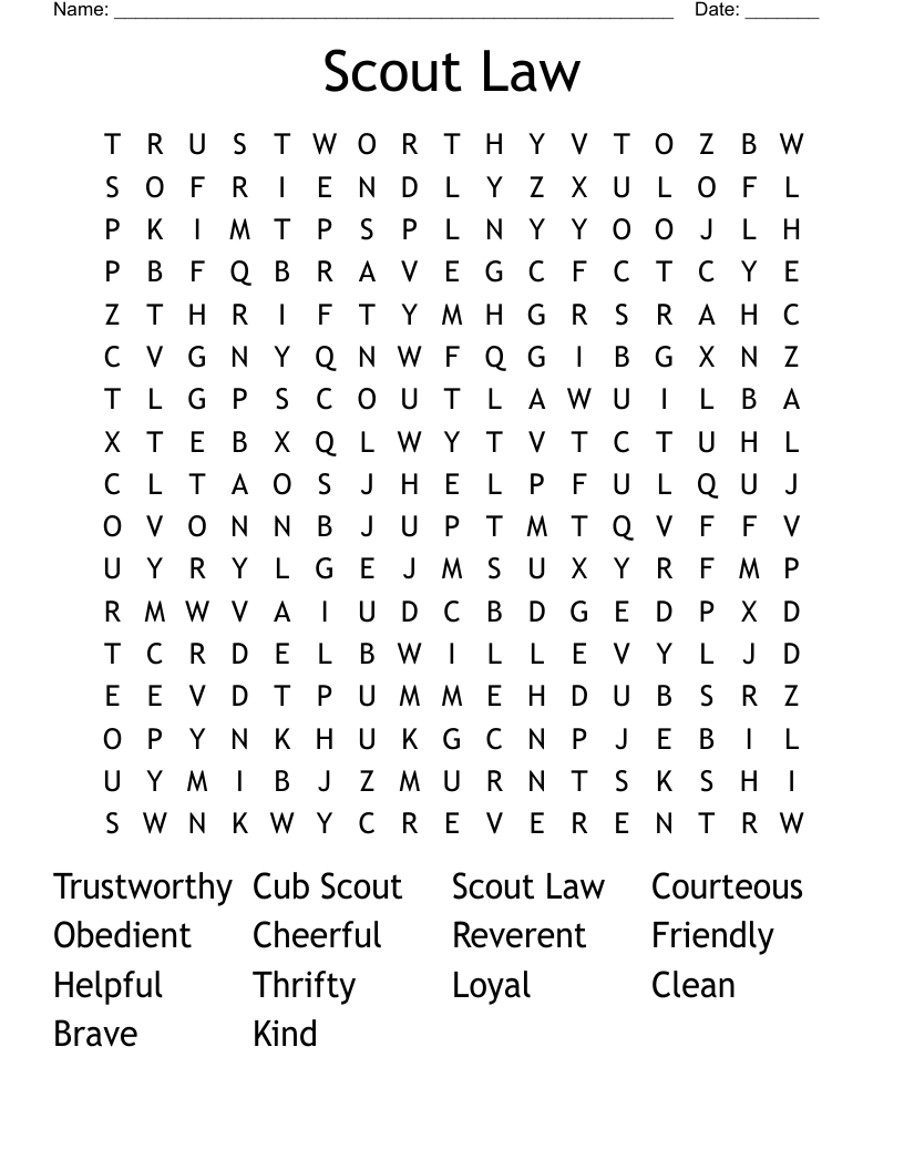 Scout Law Word Search