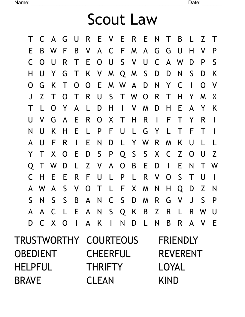 Scout Law Word Search