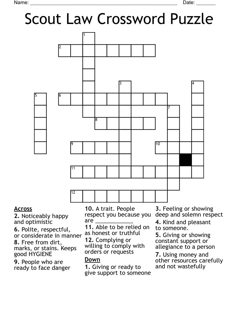 Scout Law Crossword Puzzle