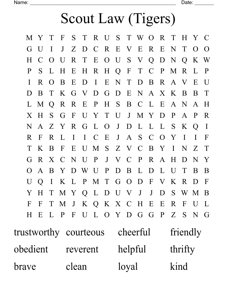 Scout Law (Tigers) Word Search