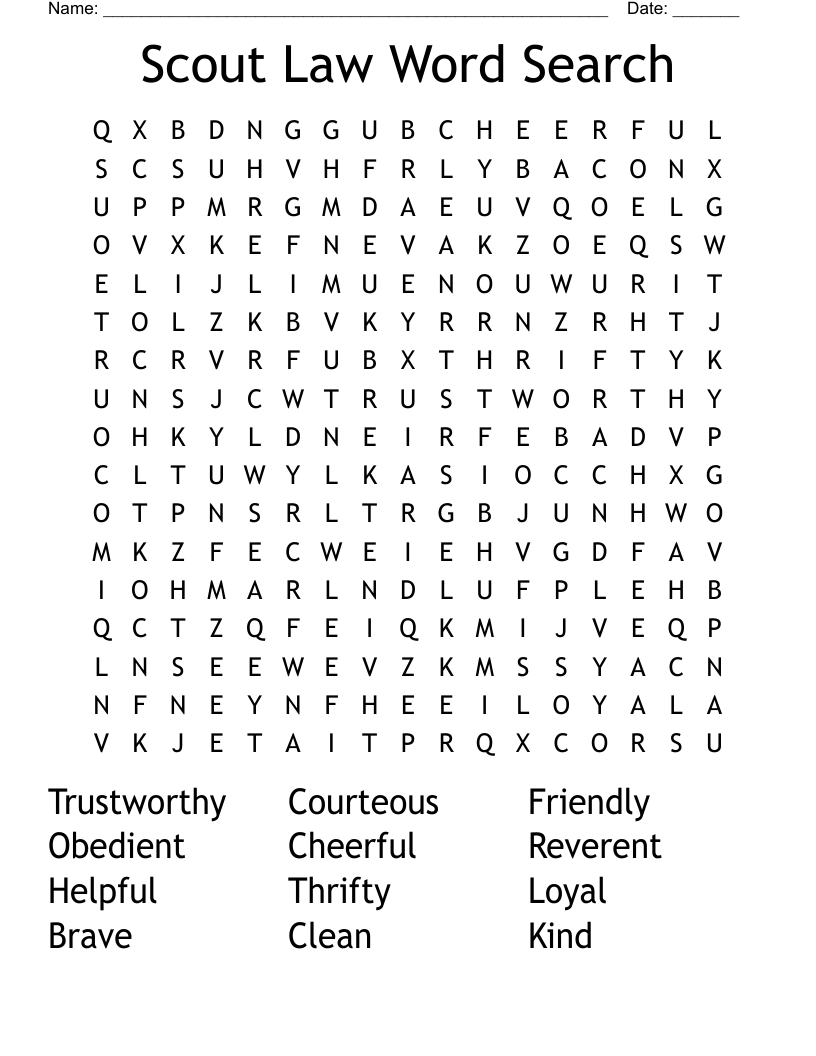 Scout Law Word Search