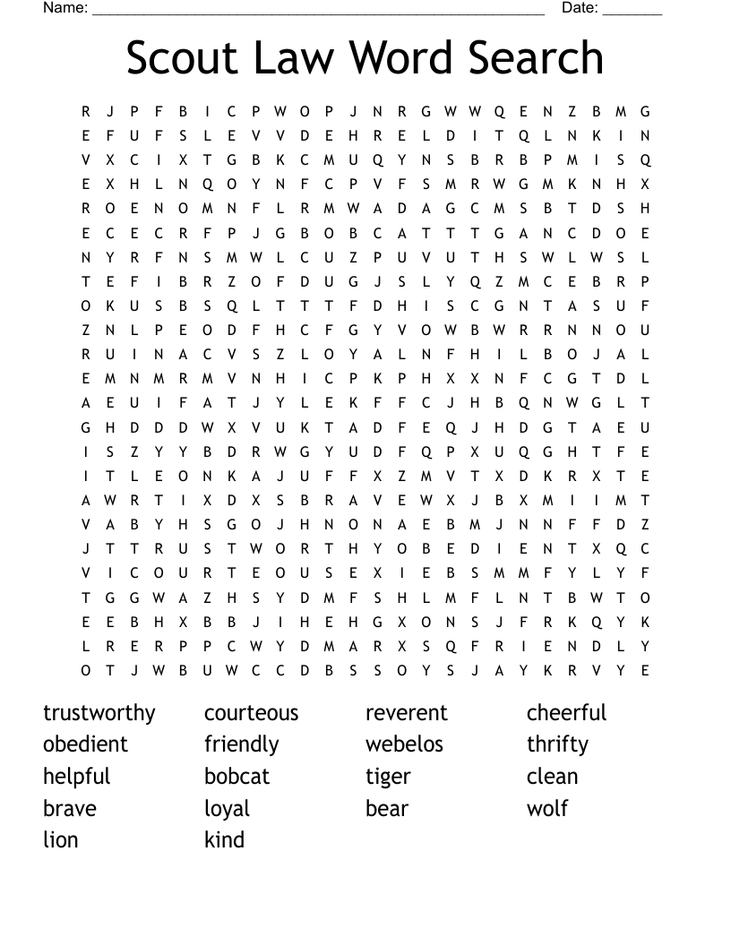Scout Law Word Search