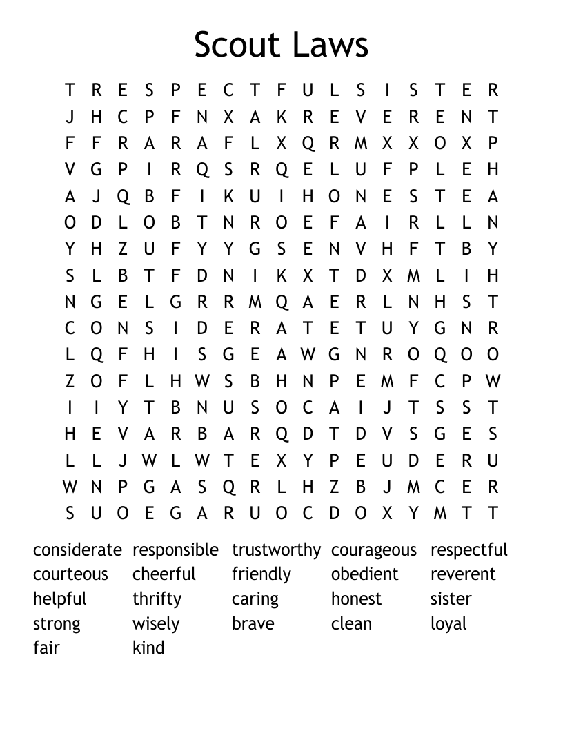Scout Laws Word Search