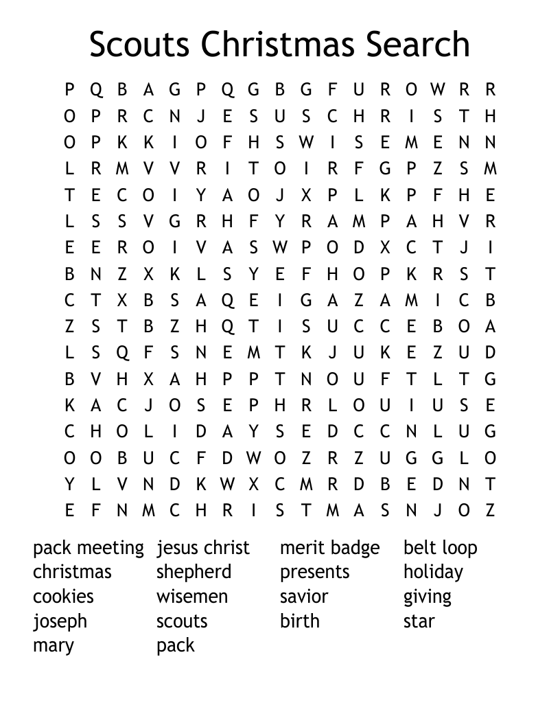 Scouts Christmas Search Word Search
