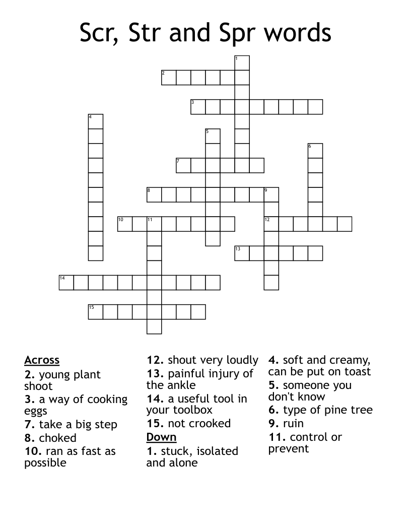 Scr, Str and Spr words Crossword
