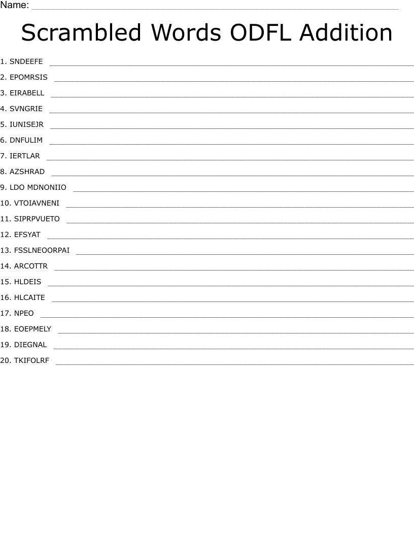 Scrambled Words ODFL Addition