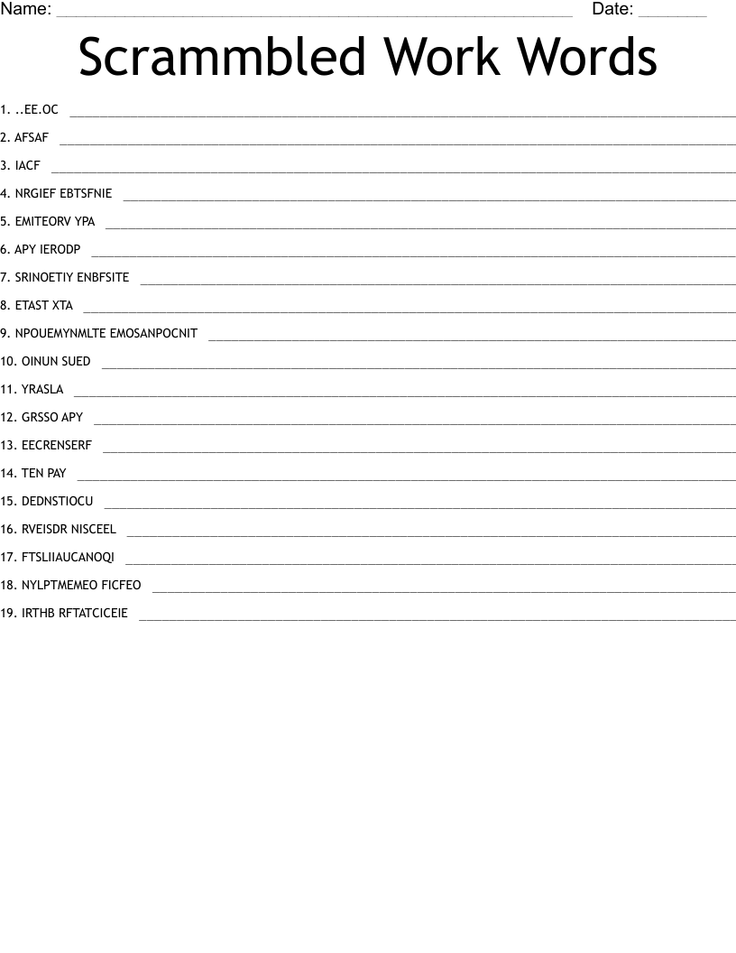 Scrammbled Work Words Word Scramble