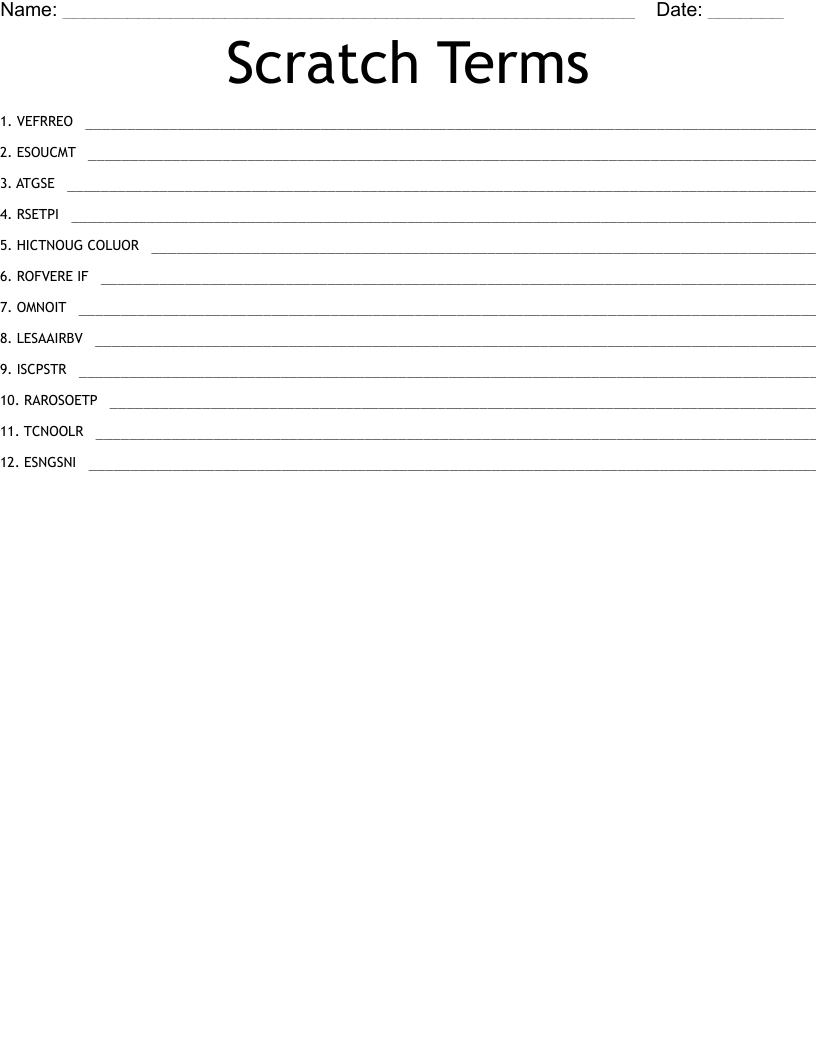 Scratch Terms Word Scramble