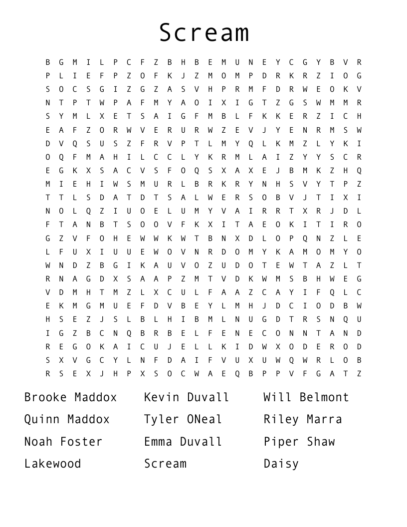 Scream Word Search