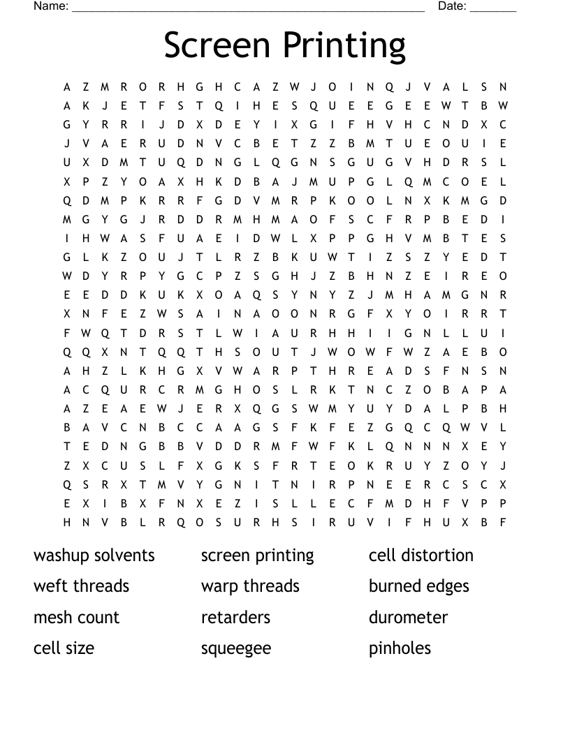 Screen Printing Word Search