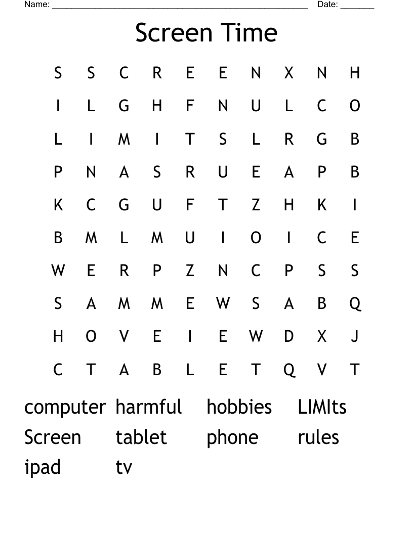 Screen Time  Word Search