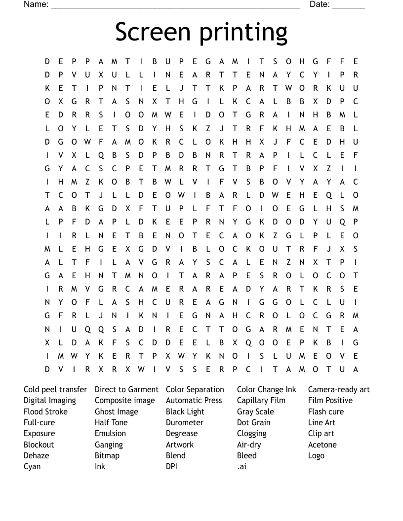 Screen printing Word Search