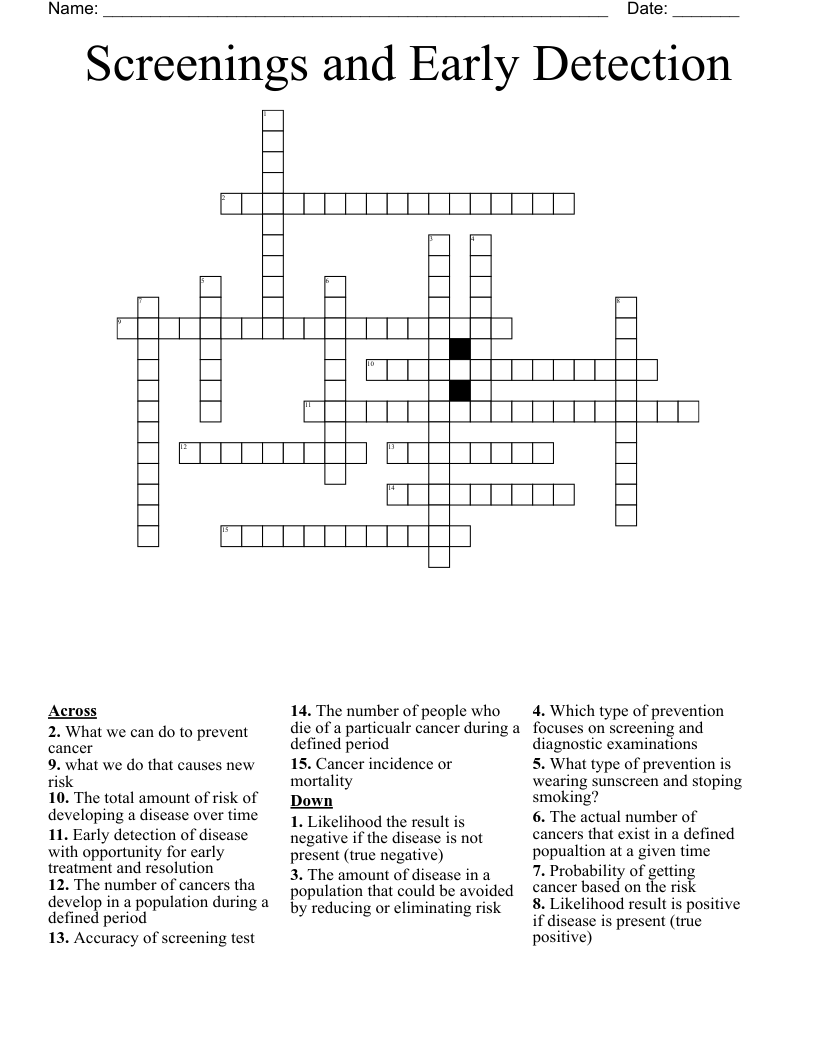 Screenings and Early Detection Crossword
