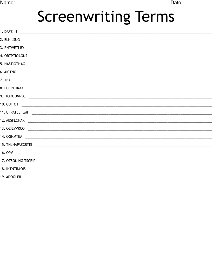 Screenwriting Terms Word Scramble