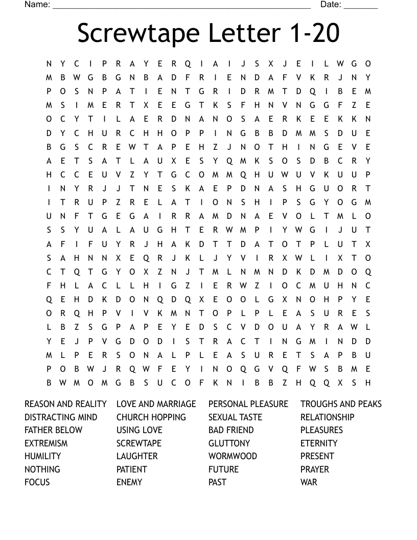 Screwtape Letter 1-20 Word Search
