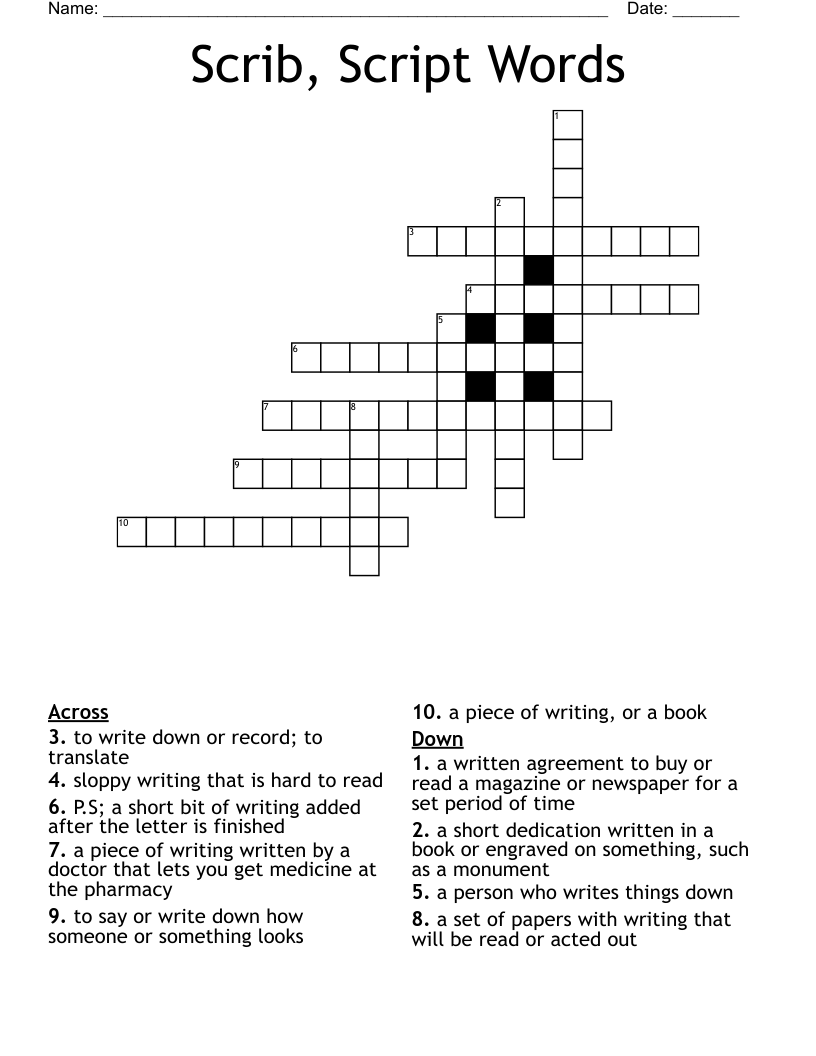 Scrib, Script Words Crossword