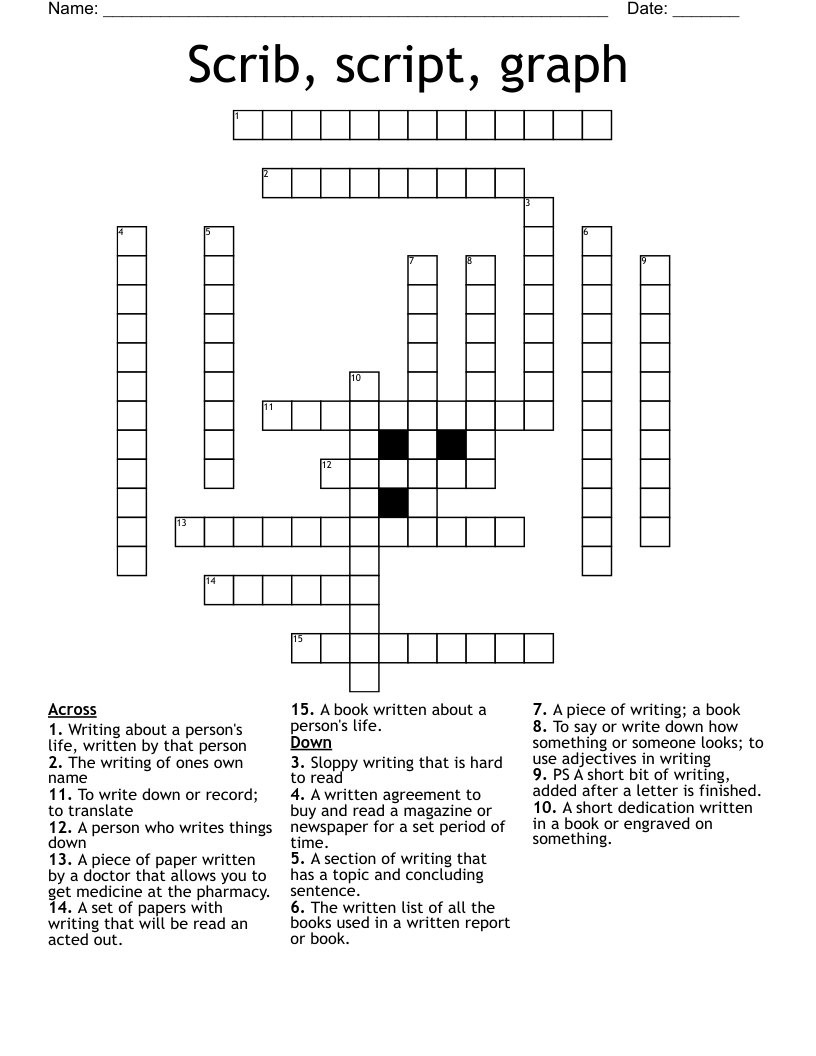 Scrib, script, graph Crossword
